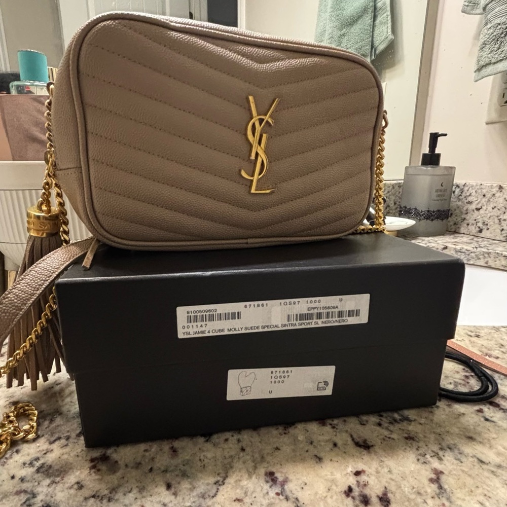 Yves Saint Laurent Taupe Quilted Crossbody Bag - Picture 3 of 4